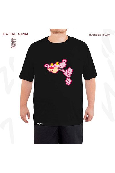 ZOKAWEAR Oversize Curios Pink Panther Printed Oversize (Bol) Mold Μαύρο T-Shirt