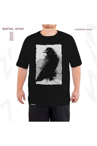 ZOKAWEAR Μαύρο μπλουζάκι Oversize Crow v2 Printed Battal (Bol) Mold