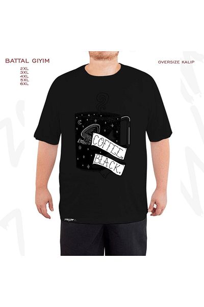 ZOKAWEAR Oversize Voyager Coffee. Μαύρος. Μαύρο μπλουζάκι Captain Printed Battal (Bol) Mold