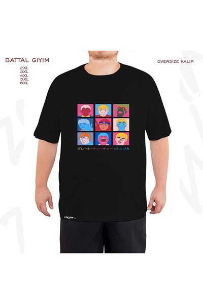 ZOKAWEAR Tricou negru supradimensionat Gto Onizuka Faces Printed King (Bol) Mold