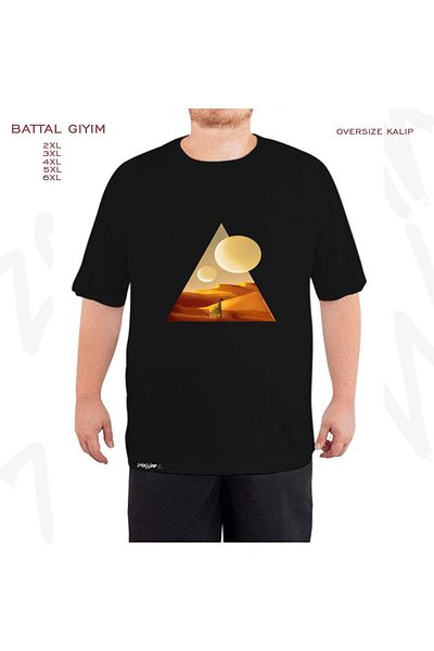 ZOKAWEAR Oversize Dune With Sandy Landscape And Moons Printed Battal (Bol) Mold Μαύρο T-Shirt