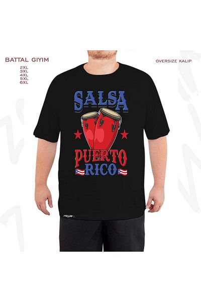 ZOKAWEAR Μαύρο μπλουζάκι Oversize Salsa Puerto Rico με στάμπα μεγάλου μεγέθους (πολύ)