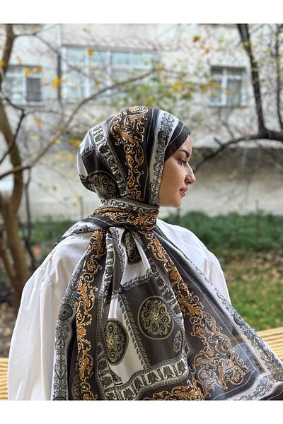 shalby Anthracite Vera Patterned Soft Cotton Hijab Shawl