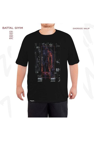 ZOKAWEAR Genesis Evangelion Printed - Oversize Μαύρο T-Shirt Battal Fit