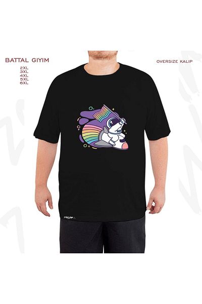 ZOKAWEAR Μαύρο μπλουζάκι Oversize Pride Space Astronaut Printed Battal (Bol) Mold
