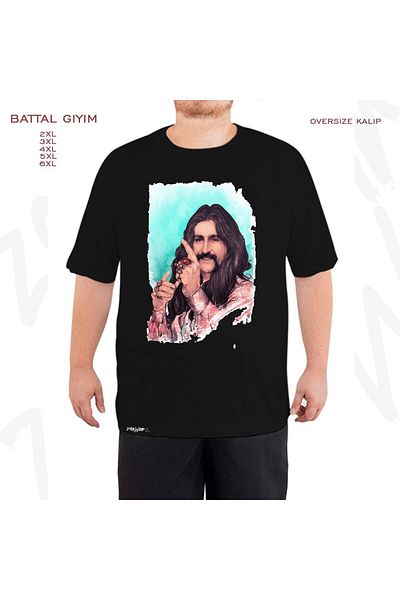 ZOKAWEAR Προσαρμοσμένο εμπριμέ Peace Mancho Μαύρο T-Shirt - Battal Kalıp