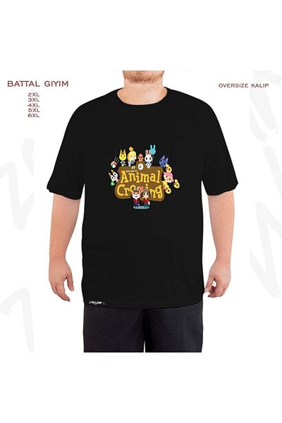 ZOKAWEAR Oversize Animal Crossing Characters HD Printed Oversize (Bol) Mold Μαύρο T-shirt