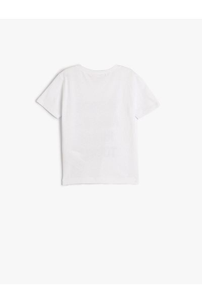 Koton T-Shirt Short Sleeve Crew Neck Summer Themed Print Detailed Cotton