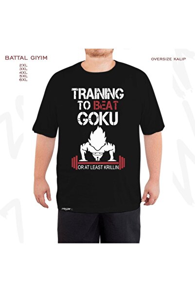 ZOKAWEAR Oversize Train To Beat Goku Εκτυπωμένο Battal (Φαρδύ) Μπορεί Μαύρη T-Shirt