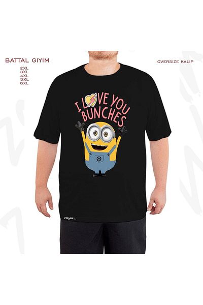 ZOKAWEAR Oversize Minions Valentine's Day Bob Printed Oversize (Bol) Μαύρο T-Shirt