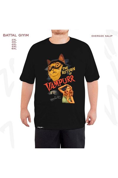 ZOKAWEAR Μαύρο μπλουζάκι Oversize Vampire Cat Printed Battal (Bol) Mold