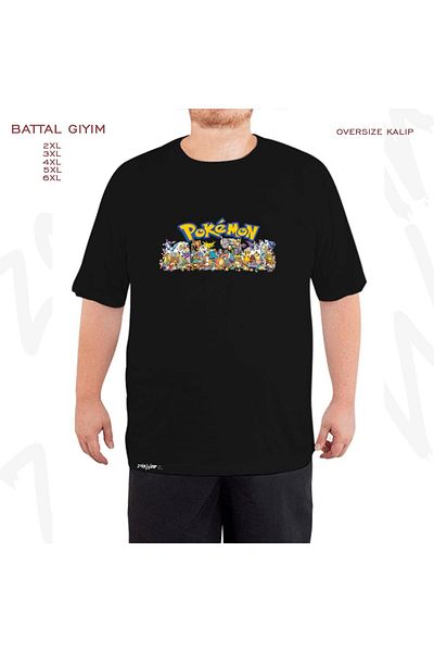 ZOKAWEAR Υπερμεγέθη Pokemon v2 Printed Battal (Bol) Μαύρο T-Shirt