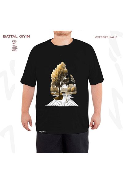 ZOKAWEAR Μαύρο μπλουζάκι Oversize Architecture Garden Printed Battal (Bol) Mold