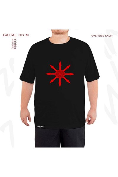 ZOKAWEAR Oversize 8 Pointed Chaos Star Printed Battal (Bol) Mold Μαύρο T-Shirt