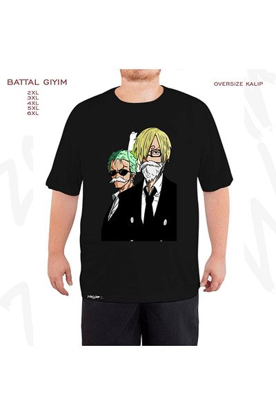 ZOKAWEAR Υπερμεγέθη Zoro Et Sanji En κοστούμι! Μαύρο μπλουζάκι με στάμπα Battal (Bol) Fit
