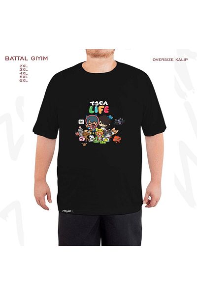 ZOKAWEAR Toca Boca Printed Oversize Μαύρο Βρεφικό T-Shirt - Battal Kalıp
