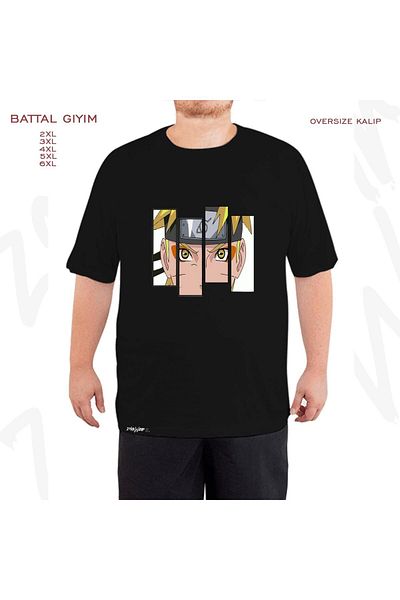 ZOKAWEAR Μαύρο μπλουζάκι με στάμπα Naruto Oversize Battal (Bol) Fit