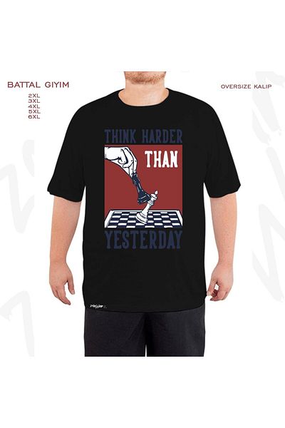 ZOKAWEAR Μαύρο μπλουζάκι Oversize Think Harder Chess Chess Printed Battal (Bol) Mold