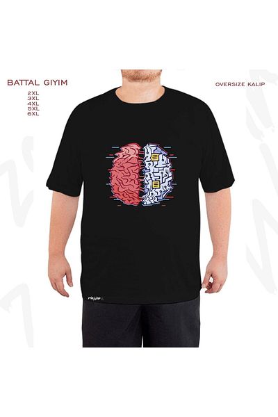 ZOKAWEAR Υπερμεγέθη μινιμαλιστικό Chip Brain Printed Oversize (Bol) Mold Μαύρο T-Shirt