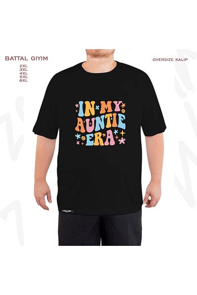 ZOKAWEAR Oversize In My Auntie Era I Printed Battal (Bol) Mold Μαύρο T-Shirt