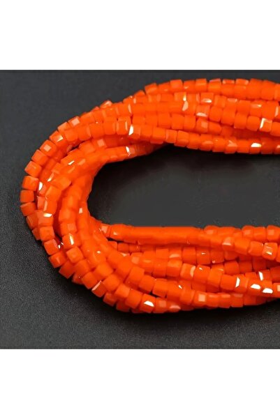 SESİKA HOBİ Kristal Kare Boncuk Turuncu 4x4 Mm Takı Kolye Bileklik Yapımı