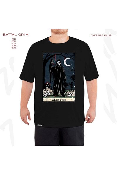 ZOKAWEAR Μαύρο μπλουζάκι Oversize Ghost Face με τυπωμένη κάρτα Ταρώ Battal (Bol) Mold