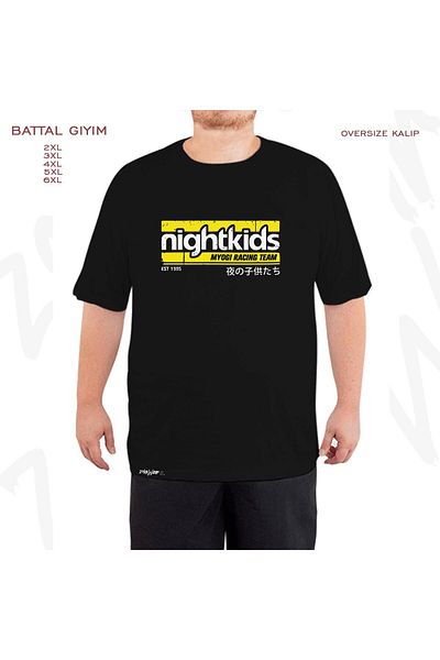 ZOKAWEAR Initial D Nightkids Printed - Μαύρο T-Shirt μεγάλου μεγέθους