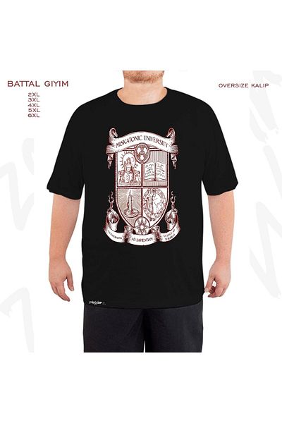 ZOKAWEAR Miskatonic University Coat Of Arms Printed - Battal Mold Black T-Shirt