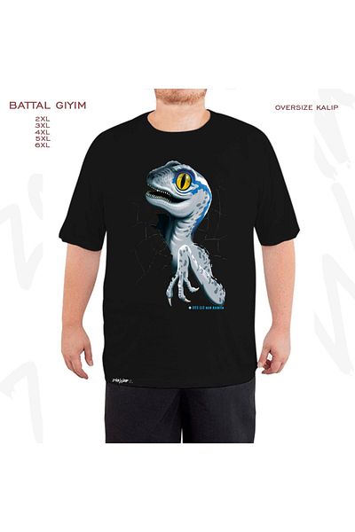 ZOKAWEAR Oversize Jurassic World Baby Blue εμπριμέ μαύρο μπλουζάκι μεγάλου μεγέθους