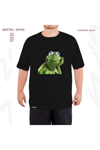 ZOKAWEAR Oversize Kermit Printed Battal (Bol) Mold Μαύρο T-Shirt