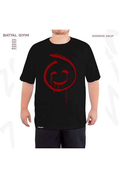 ZOKAWEAR Υπερμεγέθη Κόκκινο John The Mentalist Printed Battal (Bol) Mold Μαύρο T-Shirt