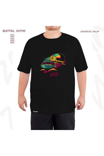 ZOKAWEAR Μαύρο μπλουζάκι Oversize Daft Punk v3 με στάμπα μεγάλου μεγέθους (Bol)