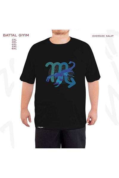 ZOKAWEAR Oversize Scorpio Printed Battal (Bol) Mold Μαύρο T-Shirt