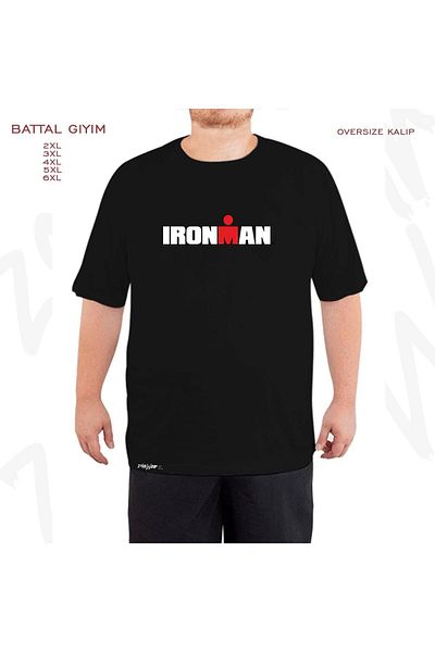 ZOKAWEAR Μαύρο μπλουζάκι με τυπωμένο λογότυπο Ironman Oversize Battal (Bol) Mold