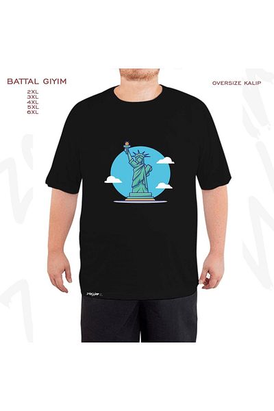 ZOKAWEAR Υπερμεγέθη Μαύρο T-Shirt με στάμπα στον Πύργο της Ελευθερίας