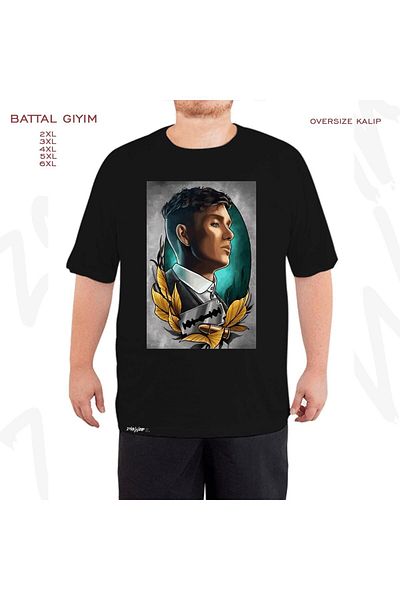ZOKAWEAR Μαύρο μπλουζάκι μεγάλου μεγέθους Thomas Shelby Printed Battal (Bol) Mold