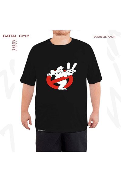 ZOKAWEAR Ghostbusters Printed Oversize Μαύρο T-Shirt - Battal Fit