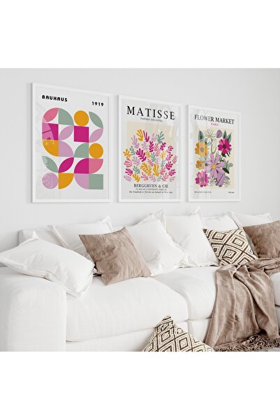 Home Çiçek Pazarı Poster Seti 3'lü, Matisse Baskı, Bauhaus Poster, 3 Parça po...