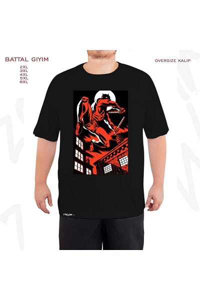 ZOKAWEAR Oversize Daredevil Printed Battal (Bol) Mold Μαύρο T-Shirt
