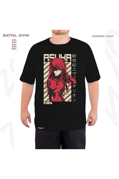 ZOKAWEAR Υπερμεγέθη Μαύρο T-Shirt με στάμπα Asuka Evangelion