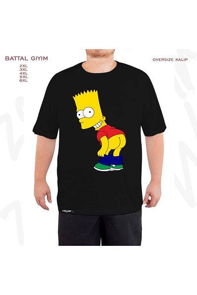 ZOKAWEAR Oversize The Simpsons Bart Simpson Printed Battal (Bol) Mold Μαύρο T-Shirt