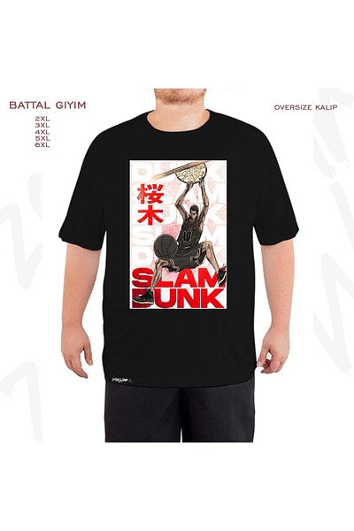 ZOKAWEAR Oversize Sakuragi Slam Dunk Printed Battal (Bol) Mold Μαύρο T-Shirt
