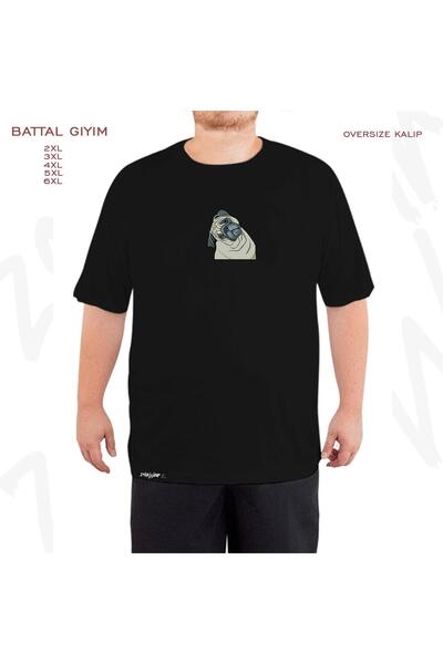 ZOKAWEAR Oversize Pugs Printed Battal (Bol) Mold Μαύρο T-Shirt
