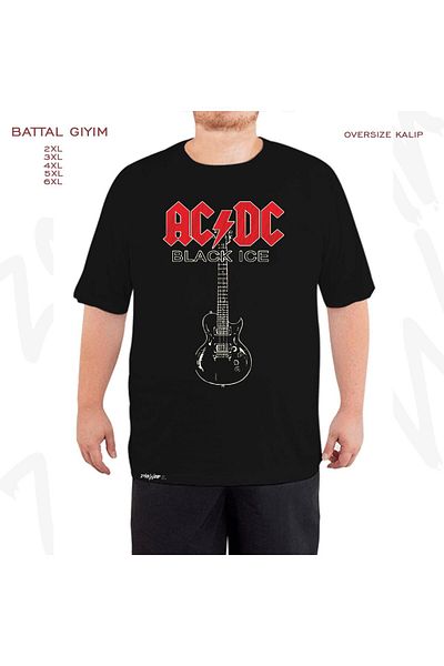 ZOKAWEAR Υπερμεγέθη AC DC Μαύρη κιθάρα πάγου με στάμπα μεγάλου μεγέθους (Bol) Μαύρο μπλουζάκι
