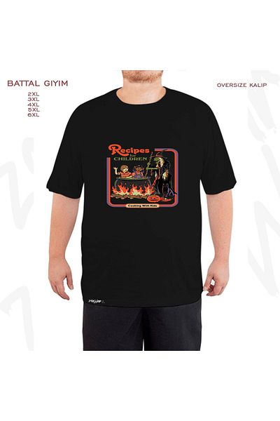 ZOKAWEAR Oversize Recipes For Children Printed Battal (Bol) Mold Μαύρο T-Shirt