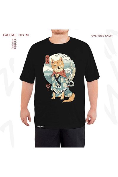 ZOKAWEAR Oversize Shiba Inu Printed Battal (Bol) Mold Μαύρο T-Shirt