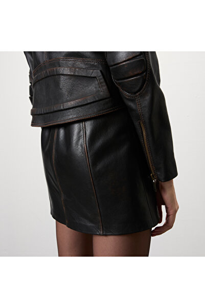 Desa Meline Kahve Kadın Deri Biker Ceket