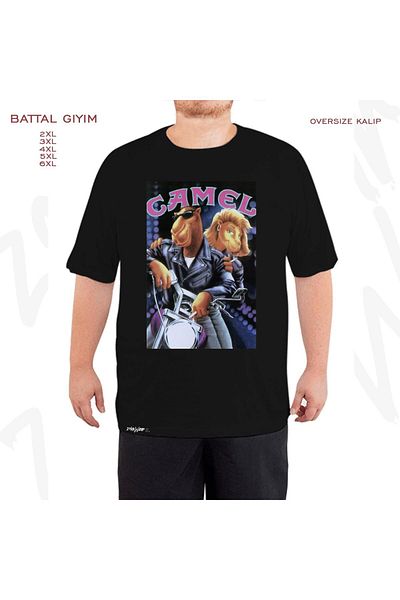 ZOKAWEAR Oversize Camel Printed Battal (Bol) Mold Μαύρο T-Shirt