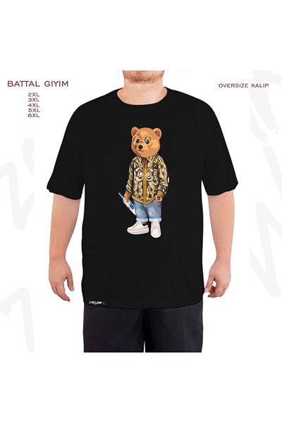 ZOKAWEAR Μαύρο μπλουζάκι μεγάλου μεγέθους Bad Boy Baron Cool Teddy Bear Bear με στάμπα μεγάλου μεγέθους