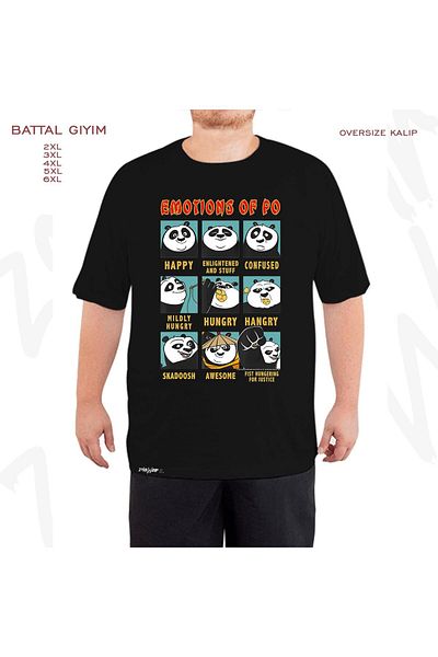 ZOKAWEAR Kung Fu Panda Emotions Of Po Printed - Μαύρο T-Shirt με μεγάλη εφαρμογή